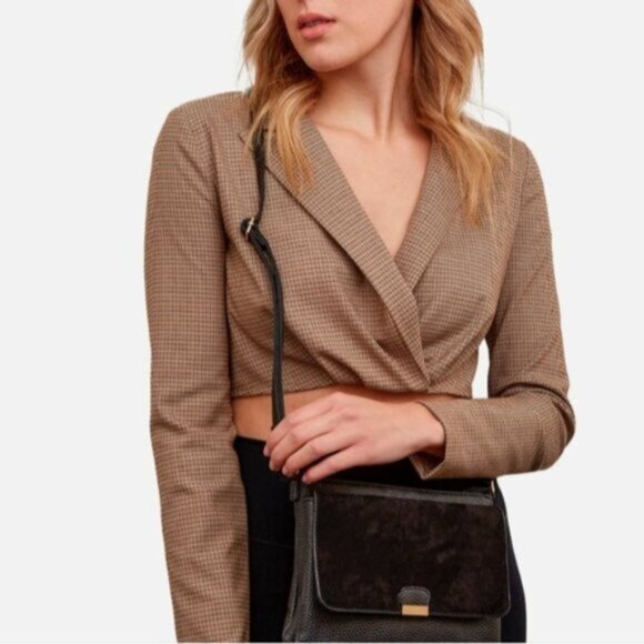 Zara cropped blazer style plaid long sleeve blouse - Picture 1 of 6